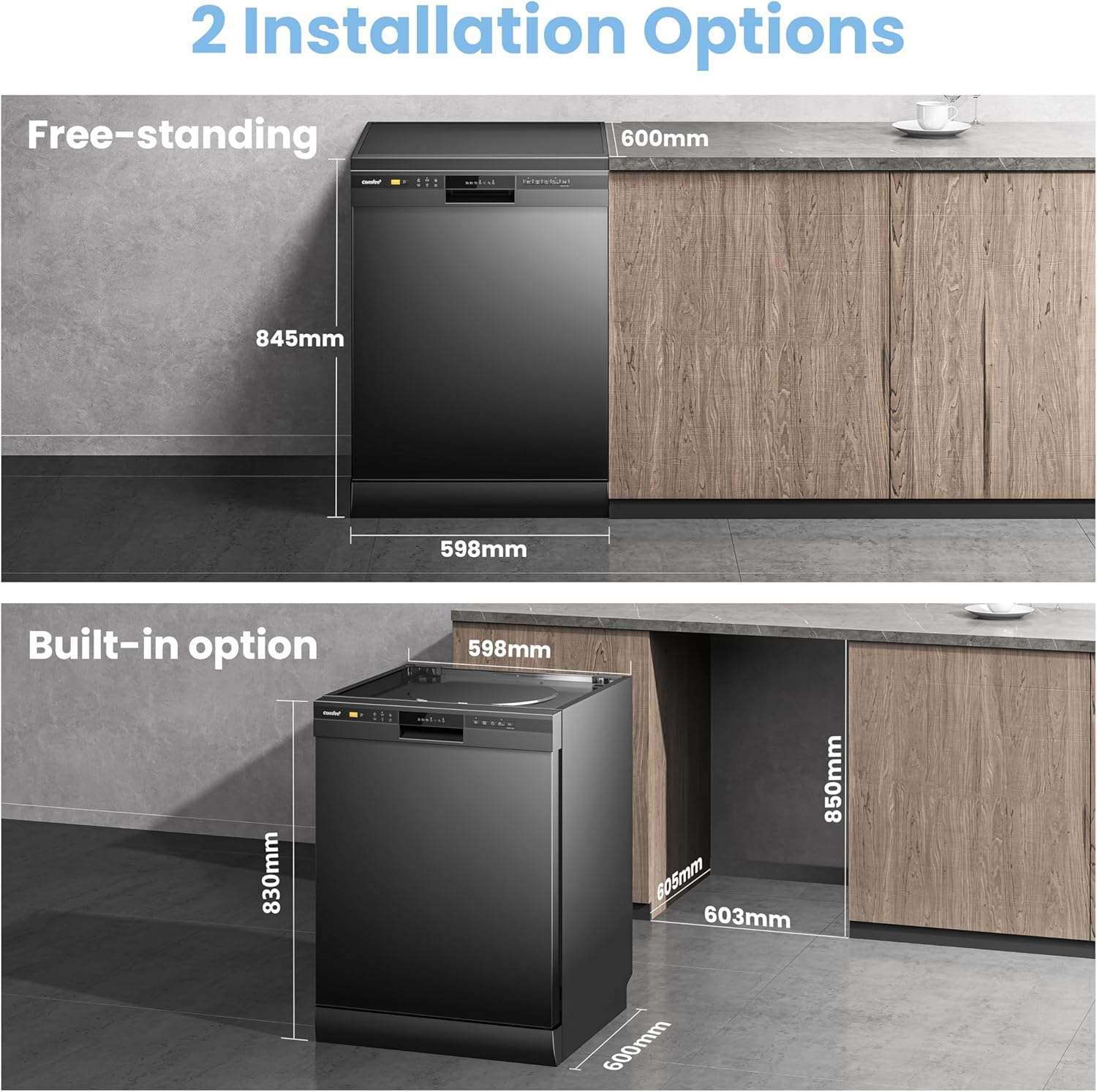 COMFEE' Full Size 60cm Black | 12-Place Freestanding Dishwasher - Image 3