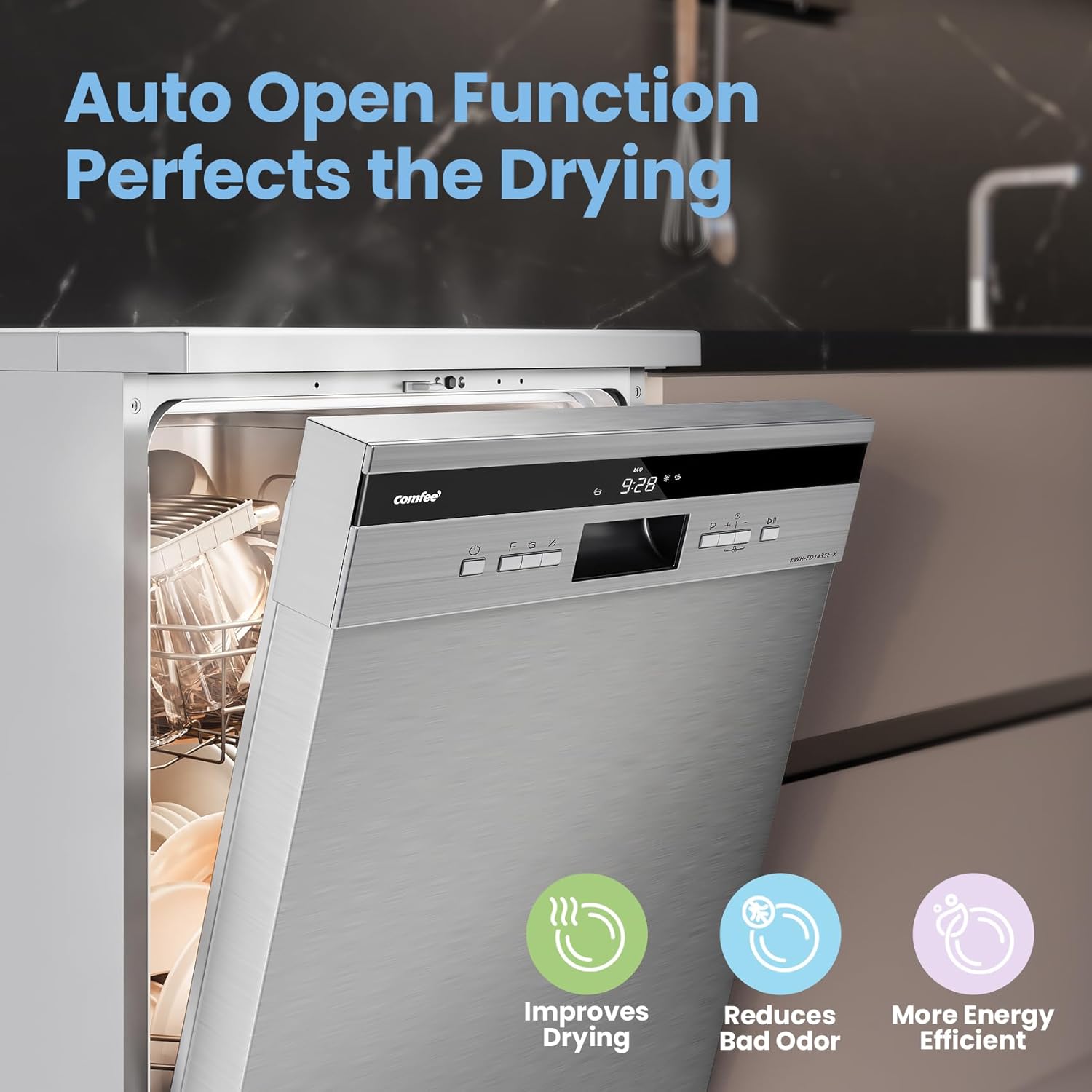 COMFEE' Full Size 14 Place Dishwasher | 44dB Silent-Tech | Stainless Steel - Image 5