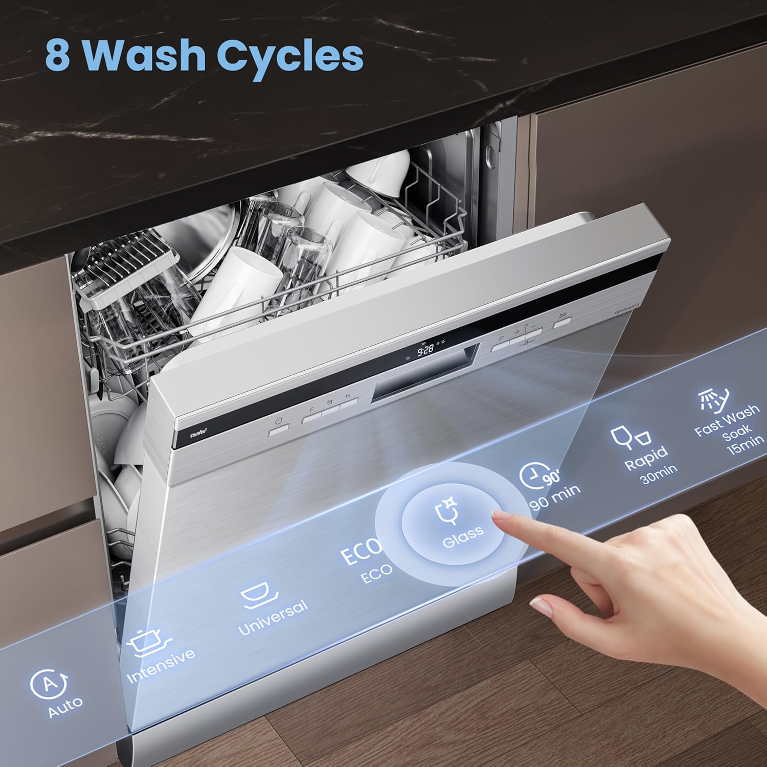 COMFEE' Full Size 14 Place Dishwasher | 44dB Silent-Tech | Stainless Steel - Image 7