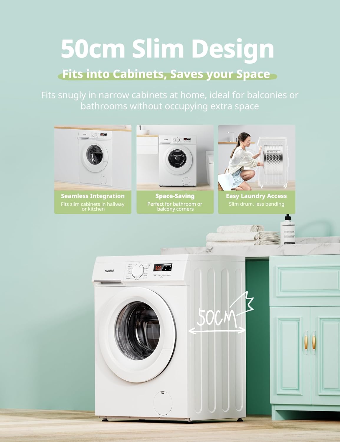COMFEE' 9KG Freestanding Washing Machine | 1400RPM Steam Wash with BLDC Inverter Motor - Image 5