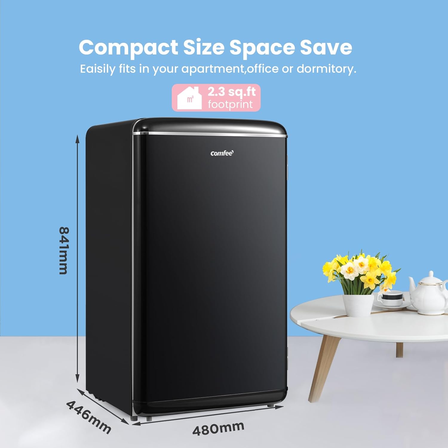 COMFEE RCD93BL2UKRT(E) | 93L Retro Under Counter Fridge - Vintage Style Black with Chiller Box - Image 2