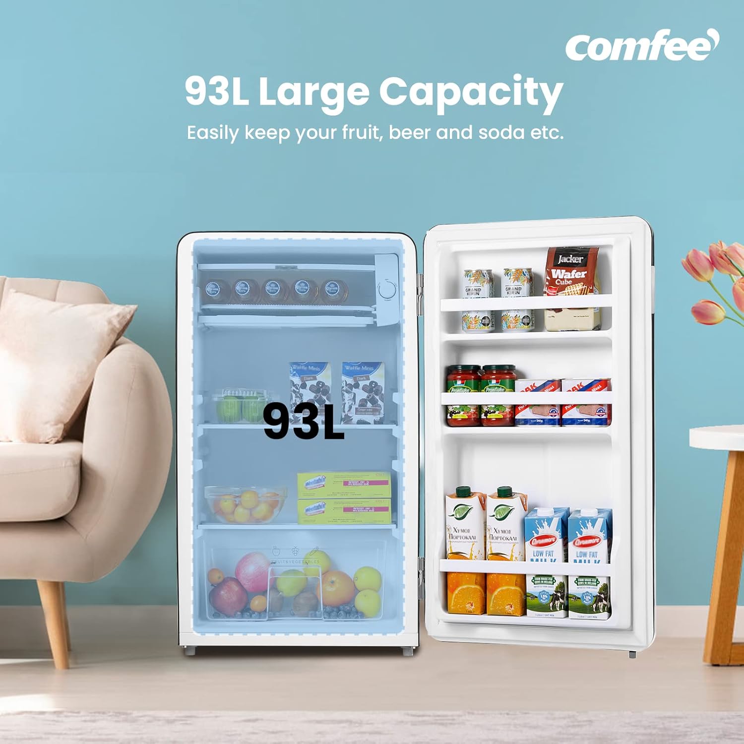 COMFEE RCD93BL2UKRT(E) | 93L Retro Under Counter Fridge - Vintage Style Black with Chiller Box - Image 9