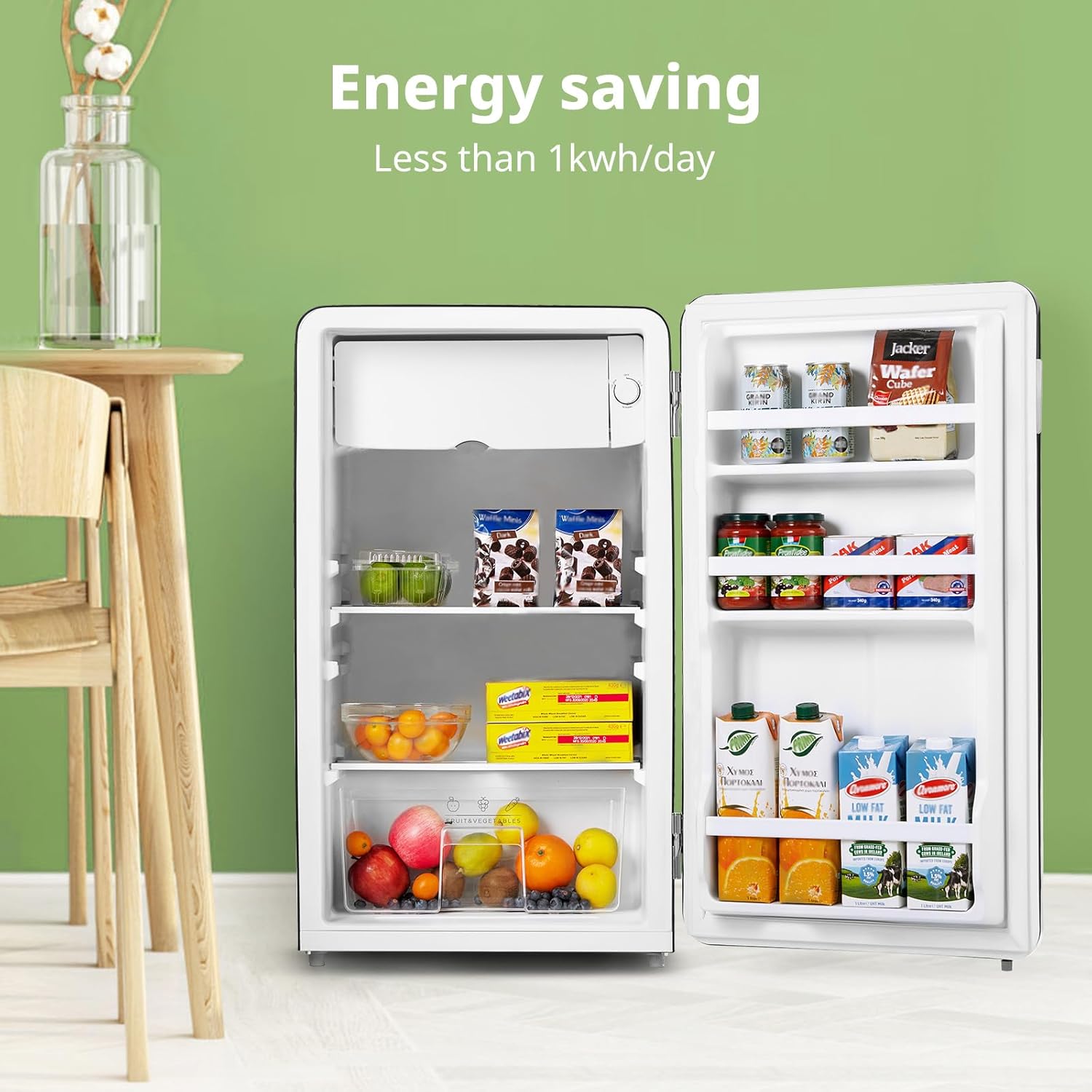 COMFEE RCD93BL2UKRT(E) | 93L Retro Under Counter Fridge - Vintage Style Black with Chiller Box - Image 8