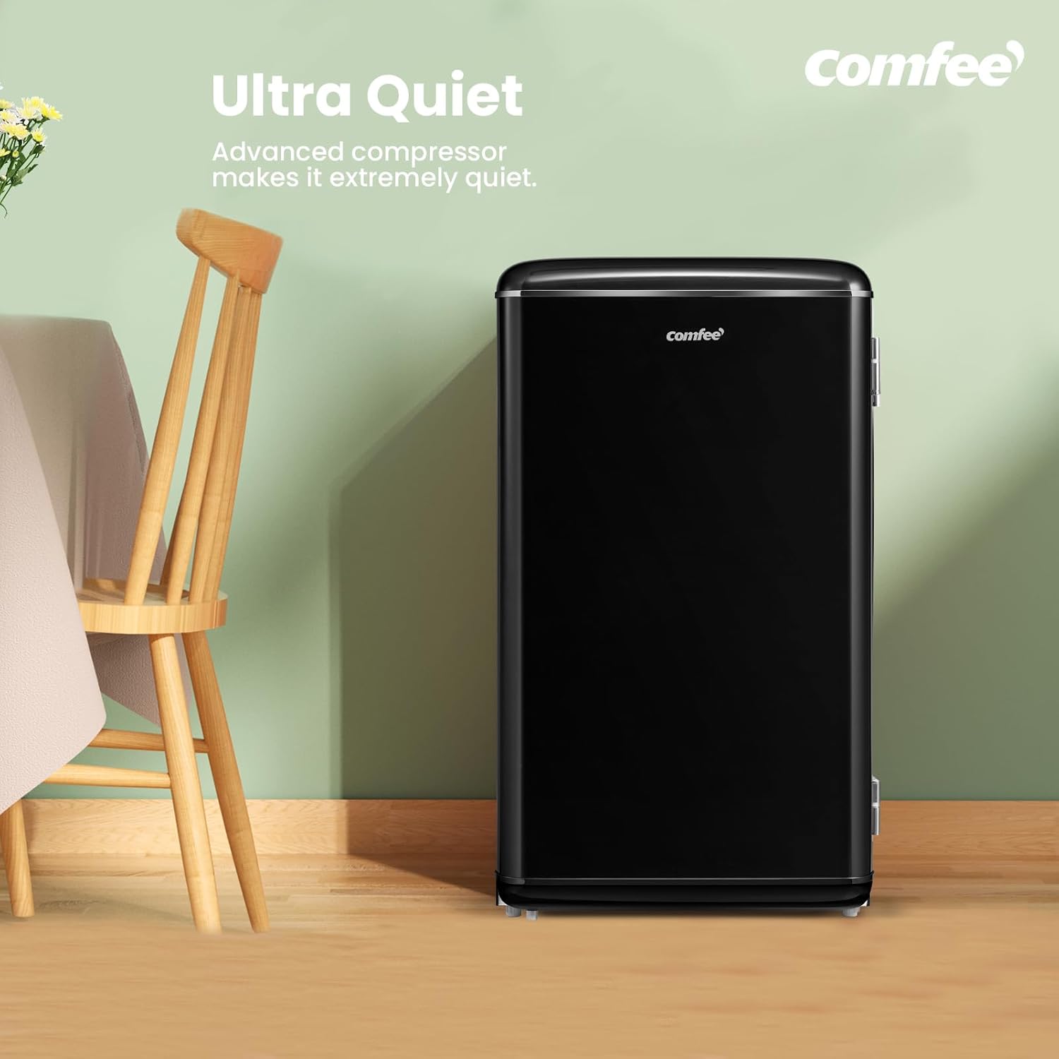 COMFEE RCD93BL2UKRT(E) | 93L Retro Under Counter Fridge - Vintage Style Black with Chiller Box - Image 7