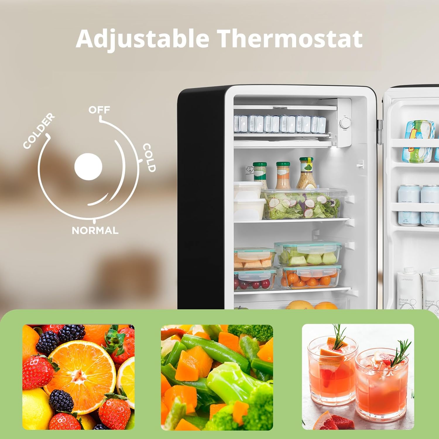 COMFEE RCD93BL2UKRT(E) | 93L Retro Under Counter Fridge - Vintage Style Black with Chiller Box - Image 5