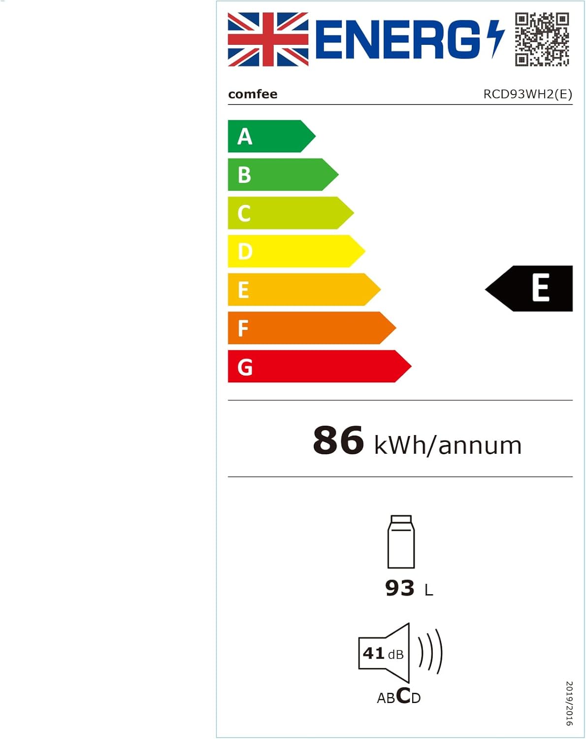 COMFEE' RCD93WH2(E) Under Counter Fridge 93L | Black | Cooler Box | Reversible Door - Image 9