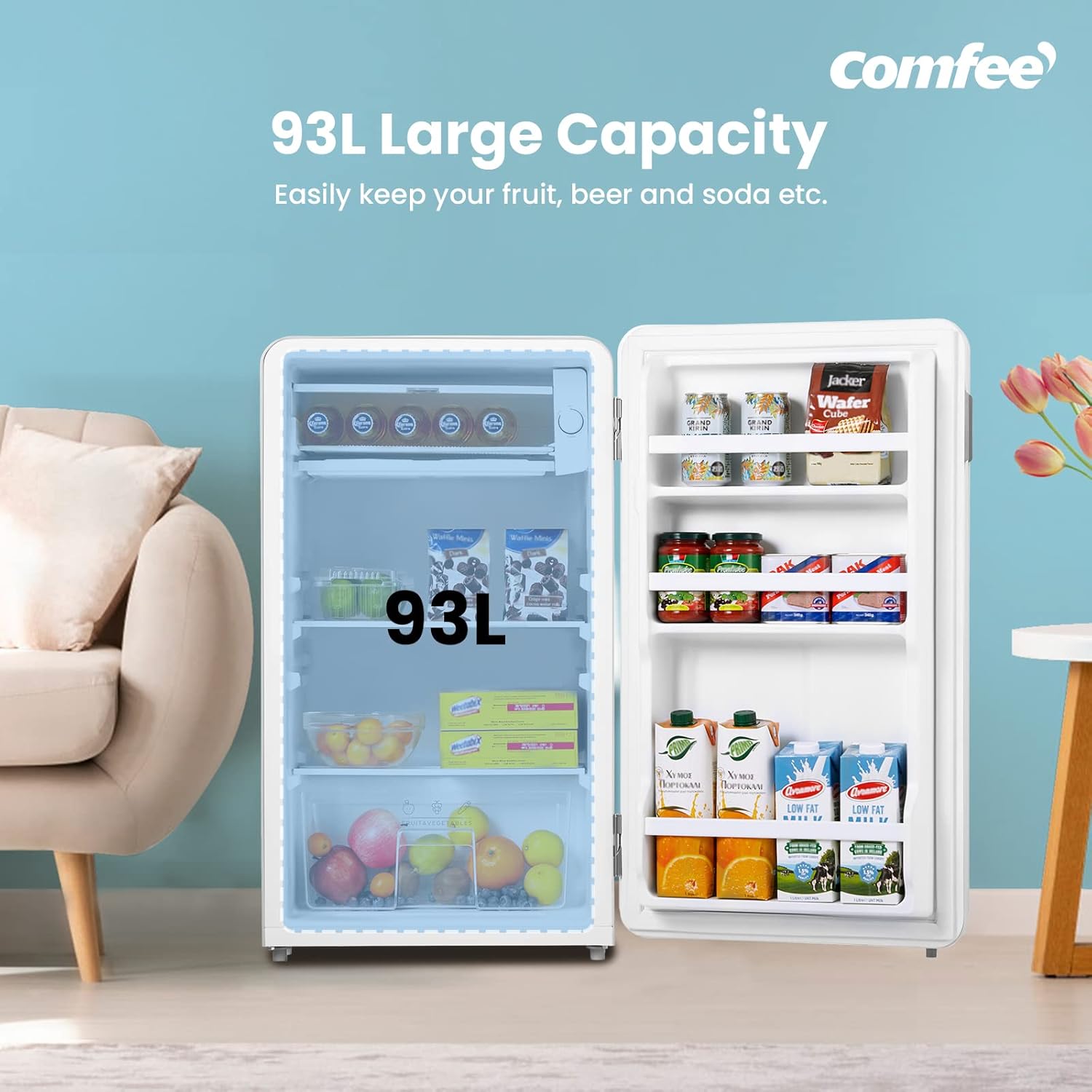 COMFEE RCD93BL2UKRT(E) | 93L Retro Under Counter Fridge - Vintage Style White with Chiller Box - Image 10