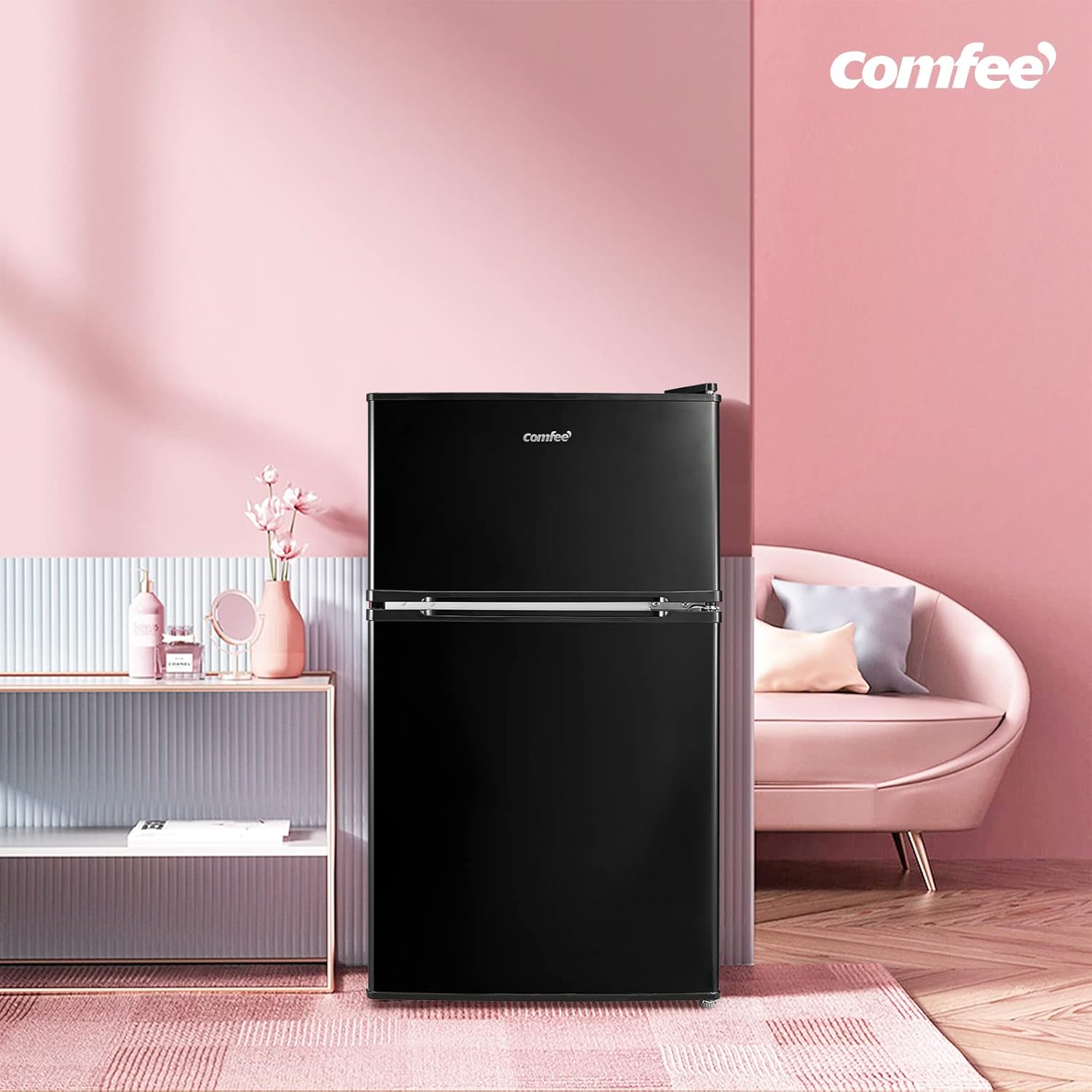 COMFEE RCT87WH1(E) | 87L Compact Under Counter Fridge Freezer - Freezer-on-Top Black - Image 2