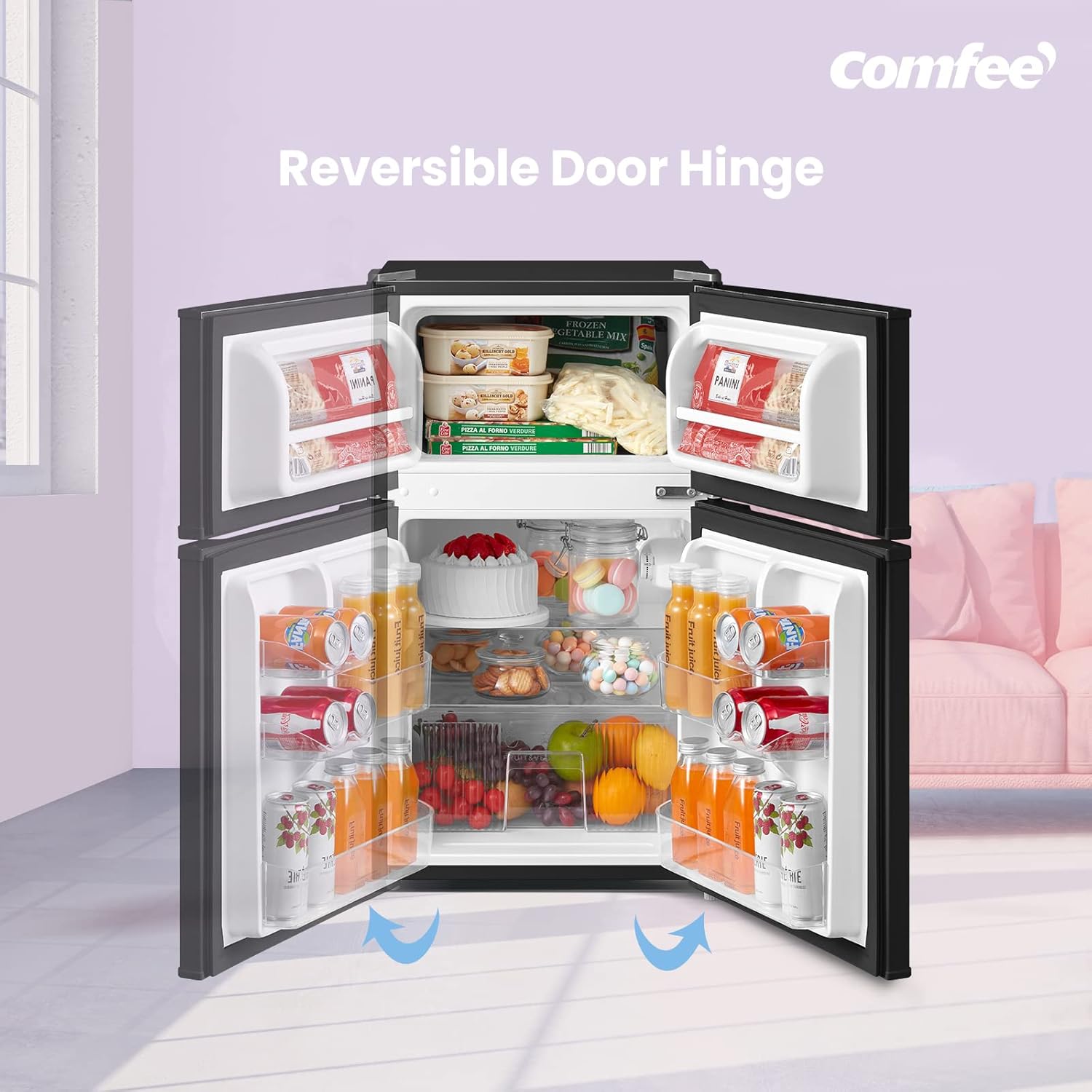 COMFEE RCT87WH1(E) | 87L Compact Under Counter Fridge Freezer - Freezer-on-Top Black - Image 5