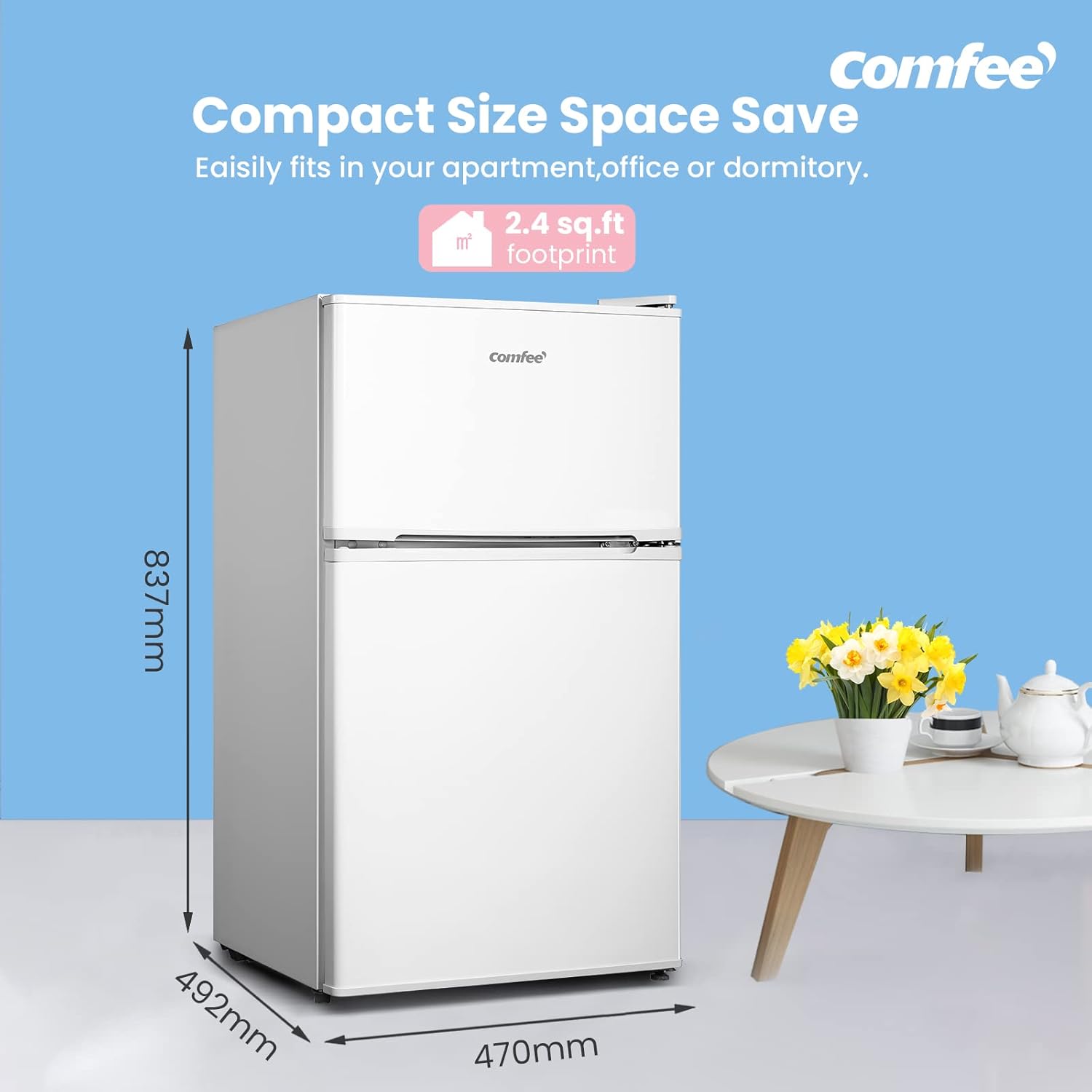 COMFEE RCT87WH1(E) | 87L Compact Under Counter Fridge Freezer - Freezer-on-Top White - Image 3