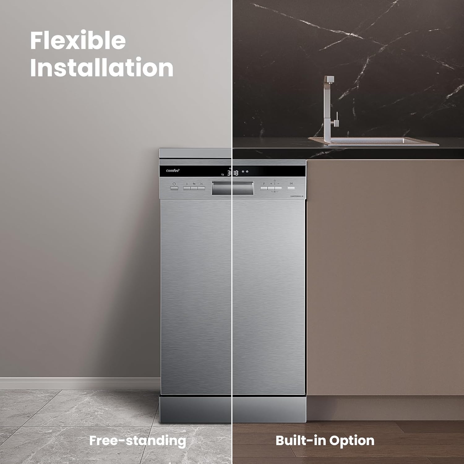 COMFEE' Slimline 45cm Stainless Steel | 44dB Quiet Dishwasher - Image 4