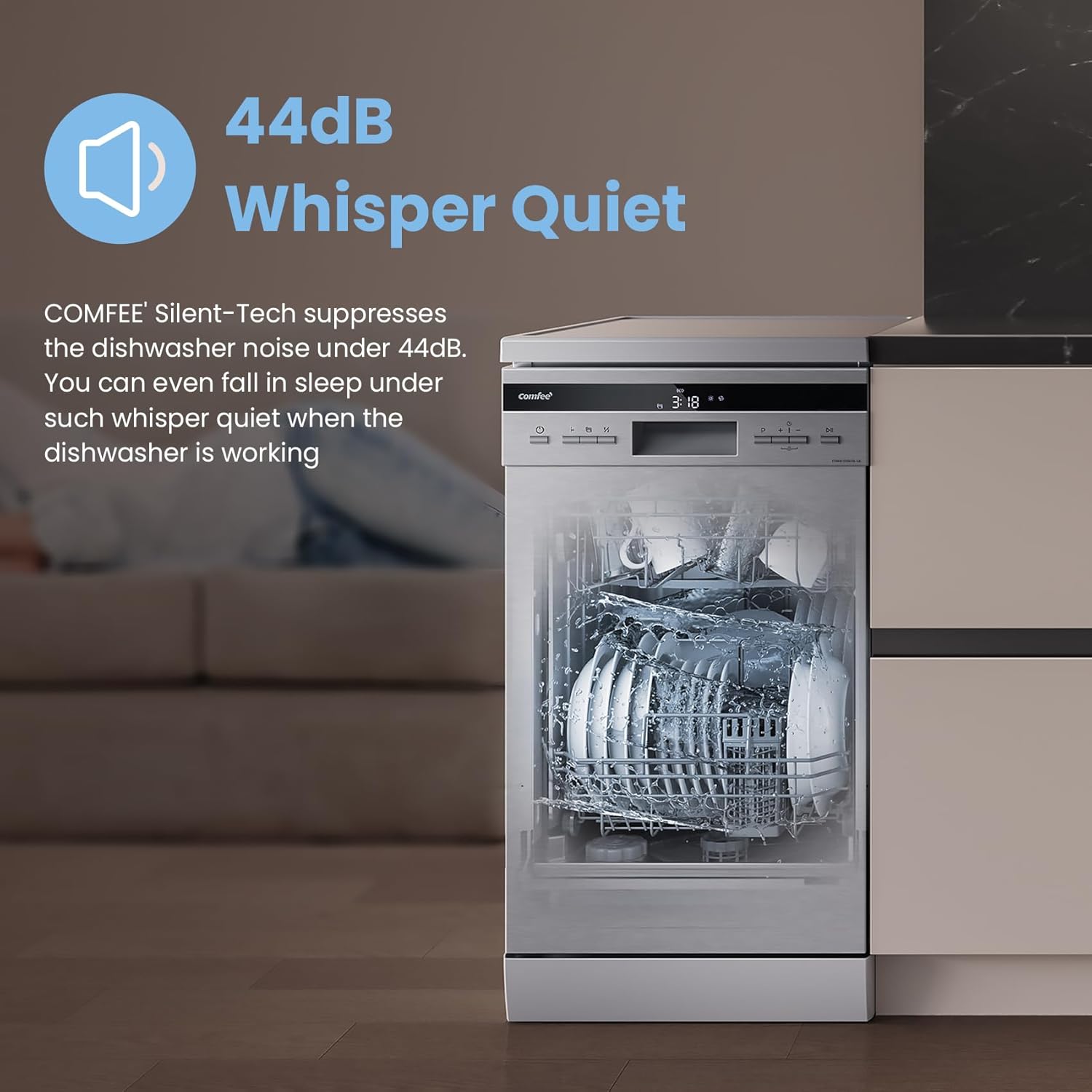 COMFEE' Slimline 45cm Stainless Steel | 44dB Quiet Dishwasher - Image 7