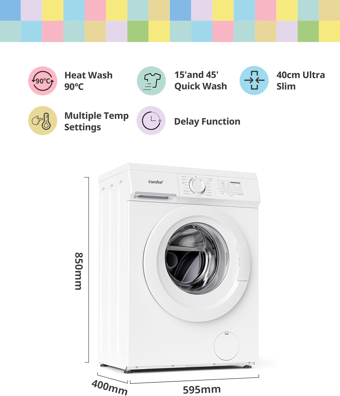COMFEE' 7KG Freestanding Washing Machine | Ultra-Slim 40cm with 1200RPM & Heat Wash 90°C - Image 2