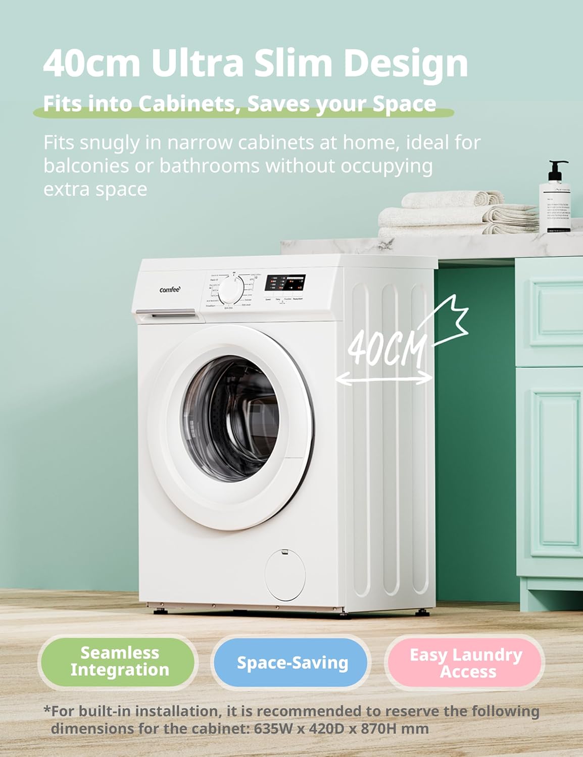COMFEE' 7KG Freestanding Washing Machine | Ultra-Slim 40cm with 1200RPM & Heat Wash 90°C - Image 5