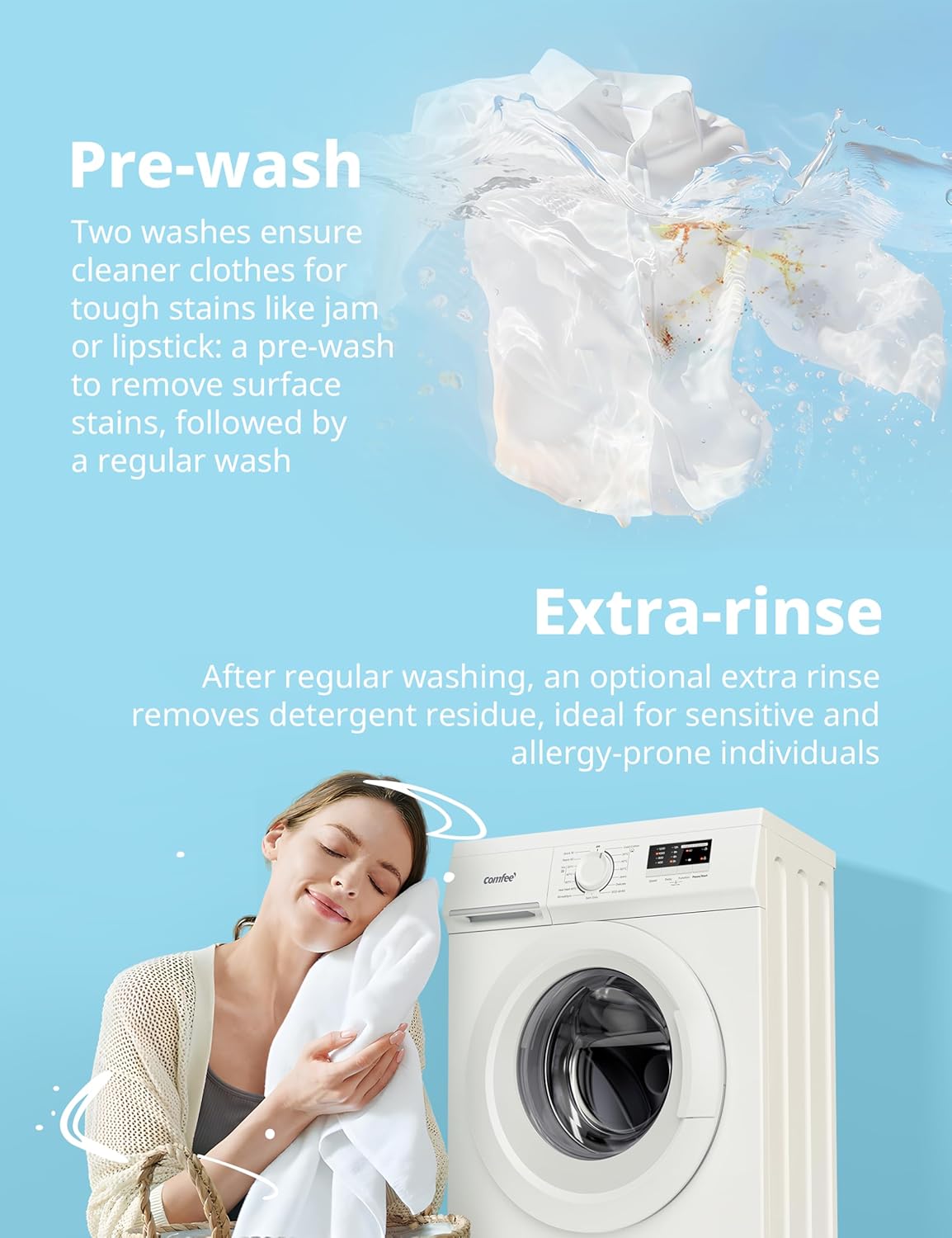 COMFEE' 7KG Freestanding Washing Machine | Ultra-Slim 40cm with 1200RPM & Heat Wash 90°C - Image 8