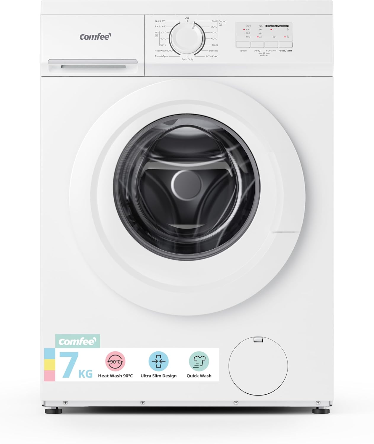 COMFEE' 7KG Freestanding Washing Machine | Ultra-Slim 40cm with 1200RPM & Heat Wash 90°C