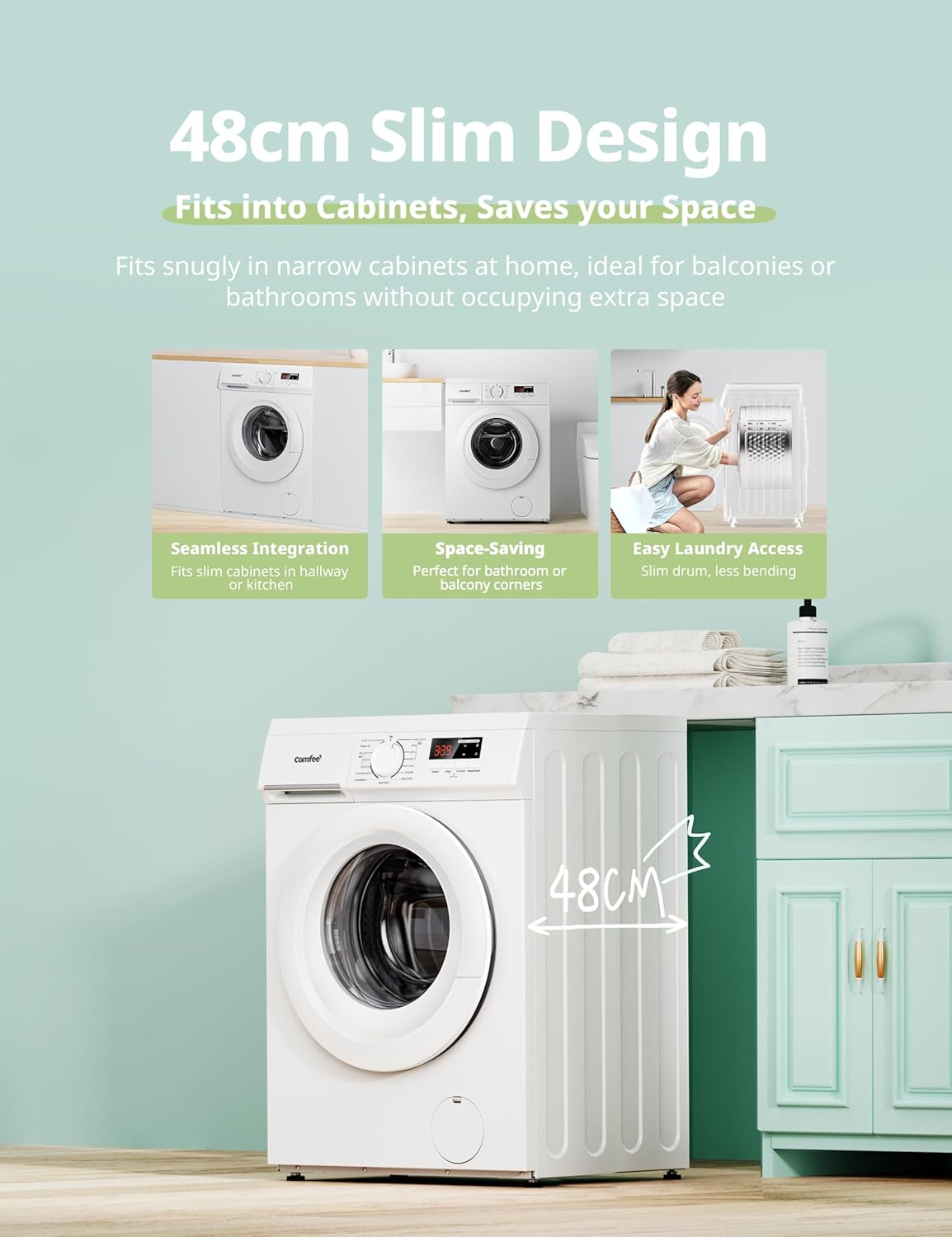 COMFEE' 8KG Freestanding Washing Machine | 1400RPM Steam Wash with BLDC Inverter Motor - Image 6