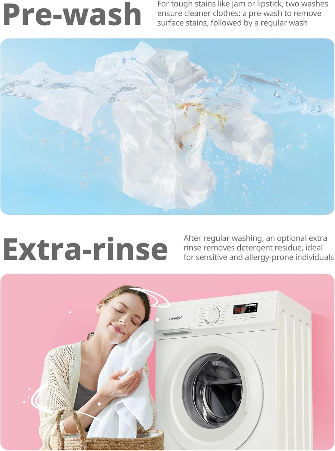 COMFEE' 8KG Freestanding Washing Machine | 1400RPM Steam Wash with BLDC Inverter Motor - Image 8