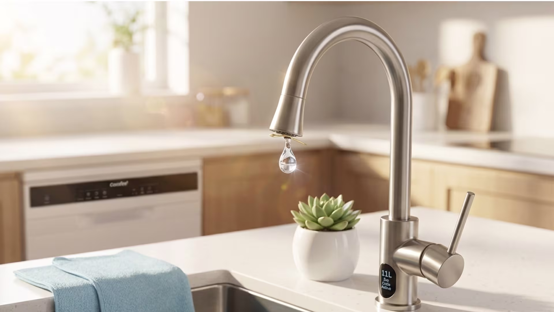 Économiser l'eau en cuisine — robinet et goutte d'eau, astuces pour réduire sa consommation