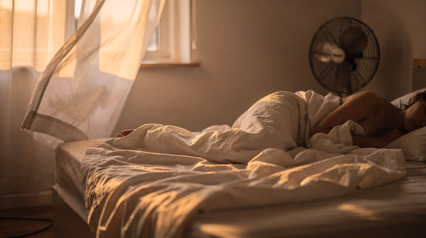 Chambre paisible en été avec rideaux légers et brise par la fenêtre
